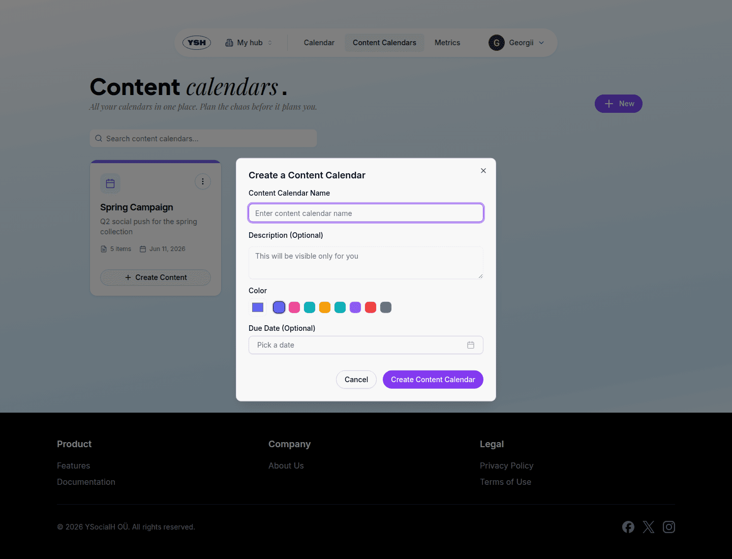 Create content calendar dialog