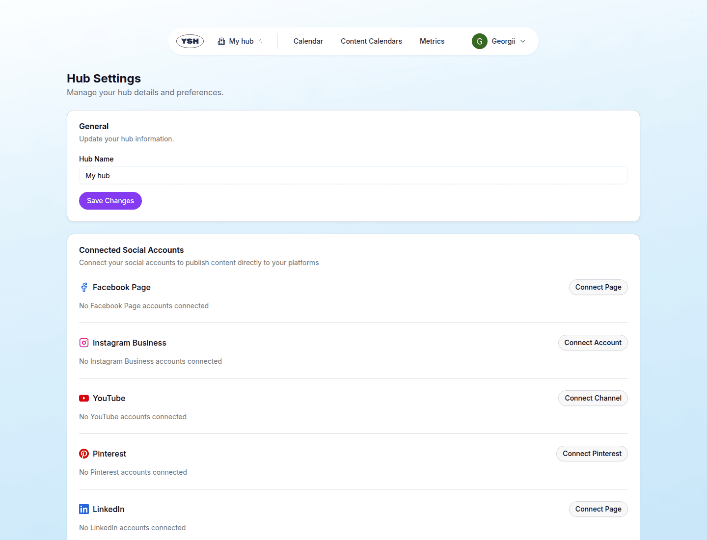 Hub settings