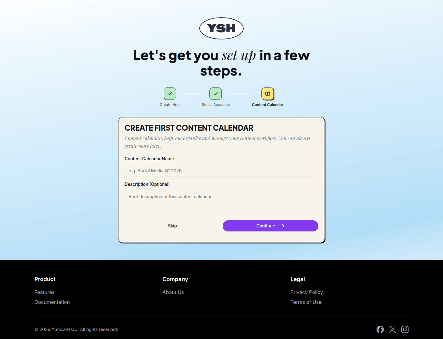 Onboarding — create content calendar