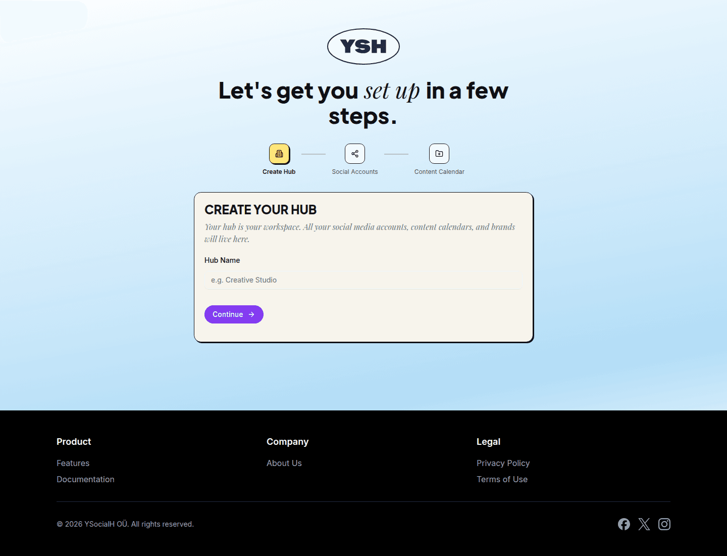 Onboarding — create hub