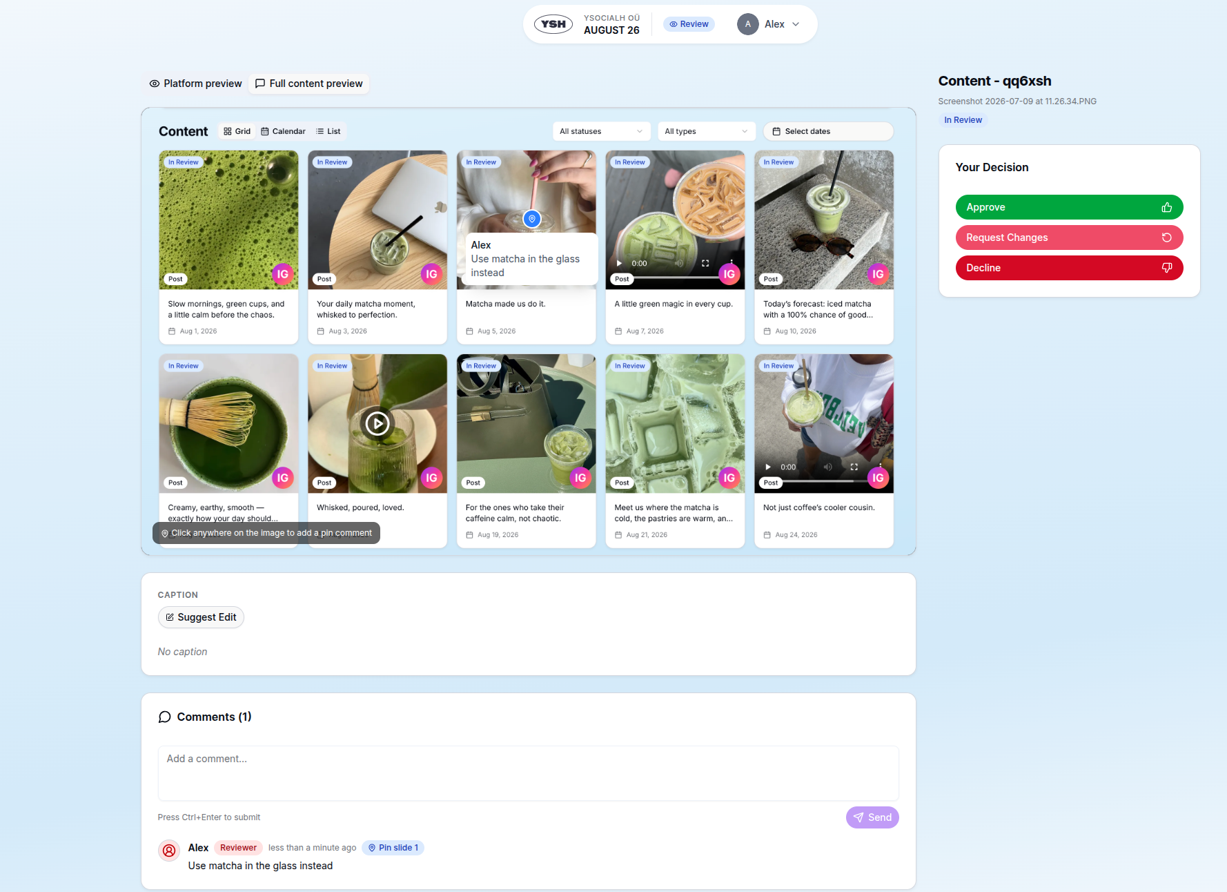 Content approval controls and contextual comments
