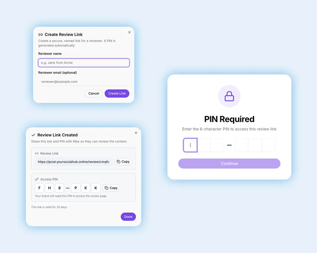 A safe demo of a personal review link and PIN
